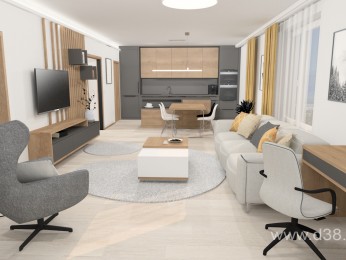 Design a realizace interiéru bytu 2+kk včetně kuchyně s ostrůvkem (Olomouc)